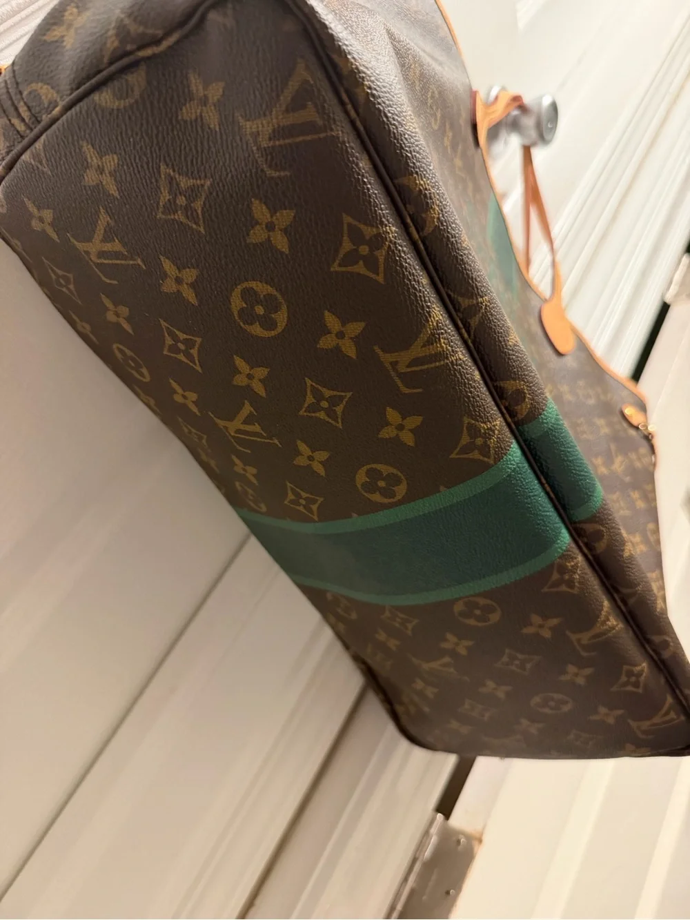 Louis Vuitton Neverfull GM Monogram Tote with Green Stripe personalized 100%auth